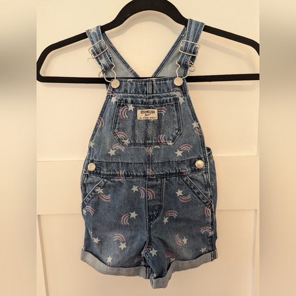 OshKosh B'gosh Rainbow And Stars 2T Denim Shortalls - Picture 5 of 6